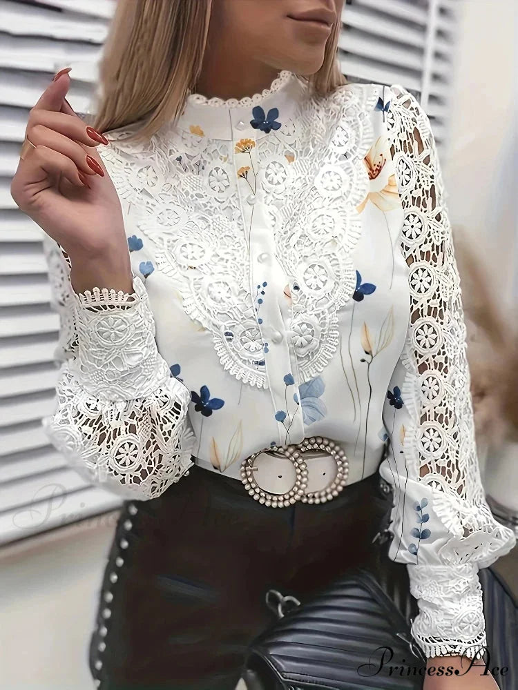 Sophisticated Lace Patchwork Ivory Blouse