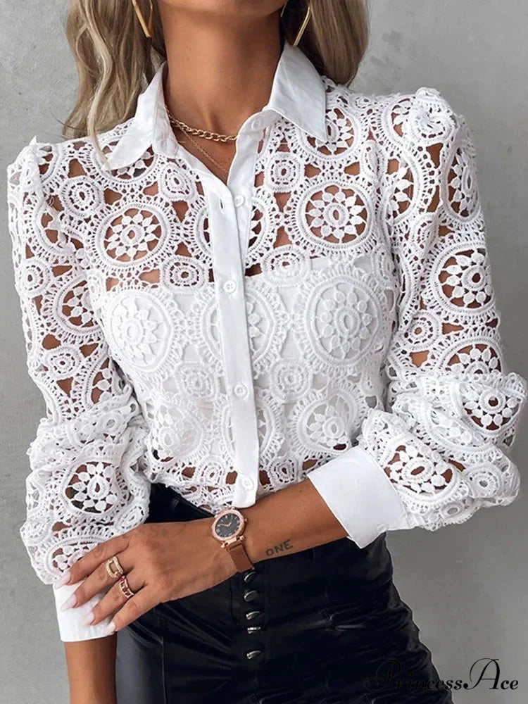 Sophisticated Lace Patchwork Ivory Blouse
