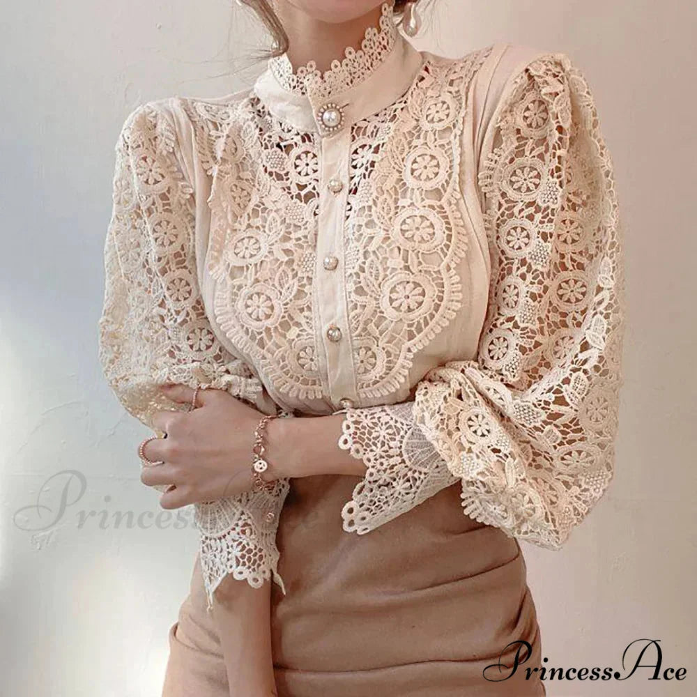 Sophisticated Lace Patchwork Ivory Blouse
