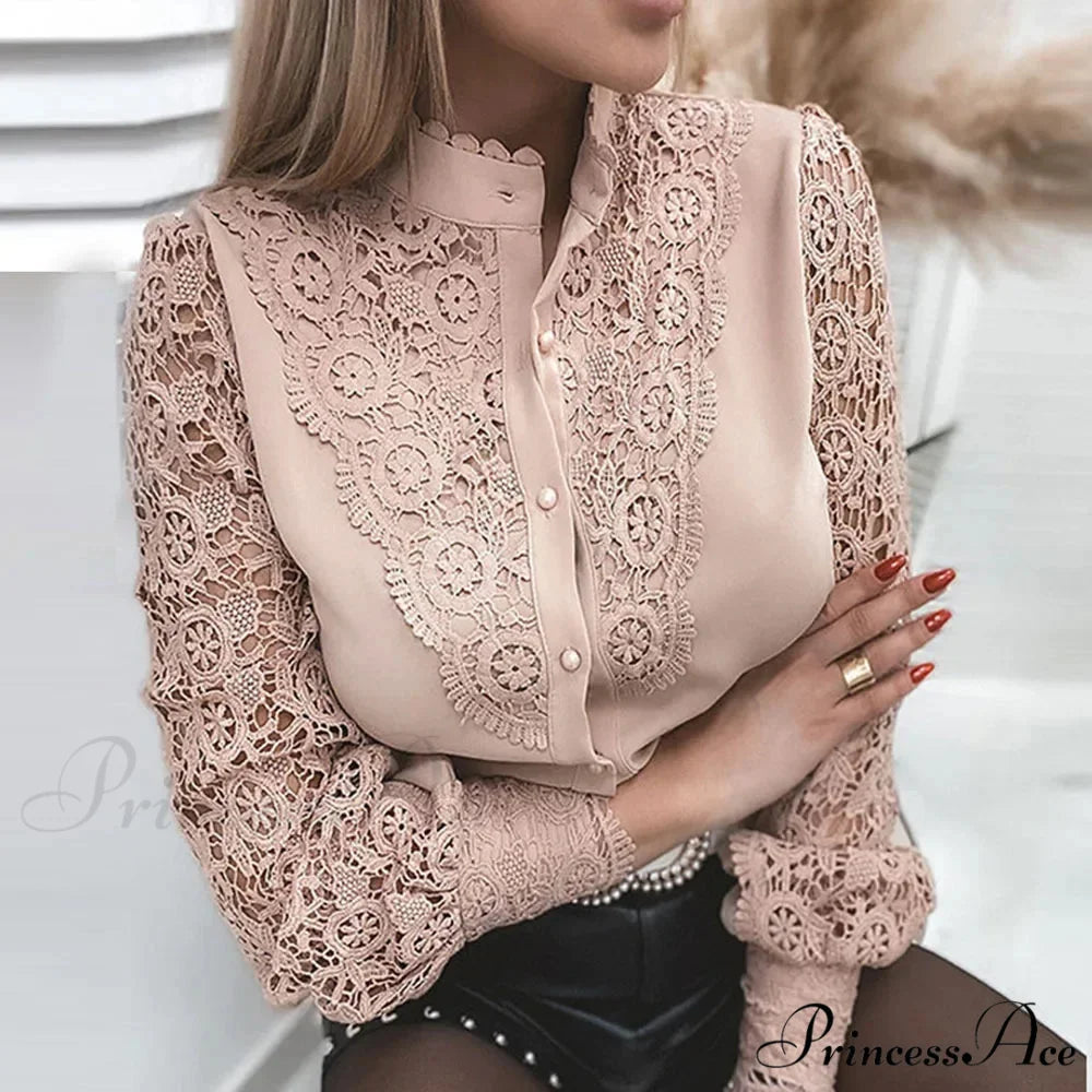 Sophisticated Lace Patchwork Ivory Blouse
