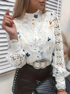 Sophisticated Lace Patchwork Ivory Blouse