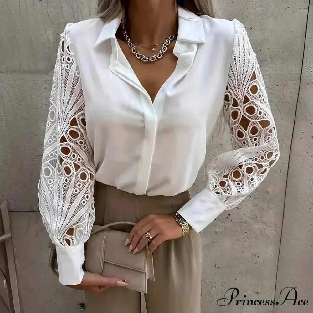 Sophisticated Lace Patchwork Ivory Blouse