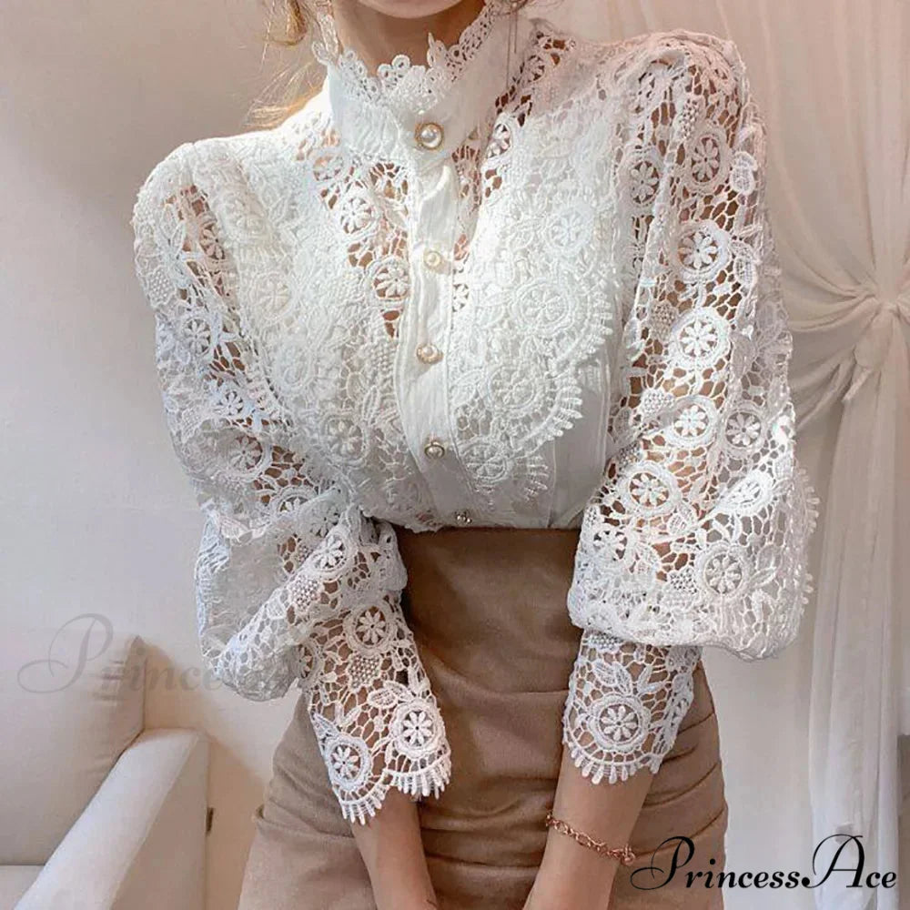 Sophisticated Lace Patchwork Ivory Blouse