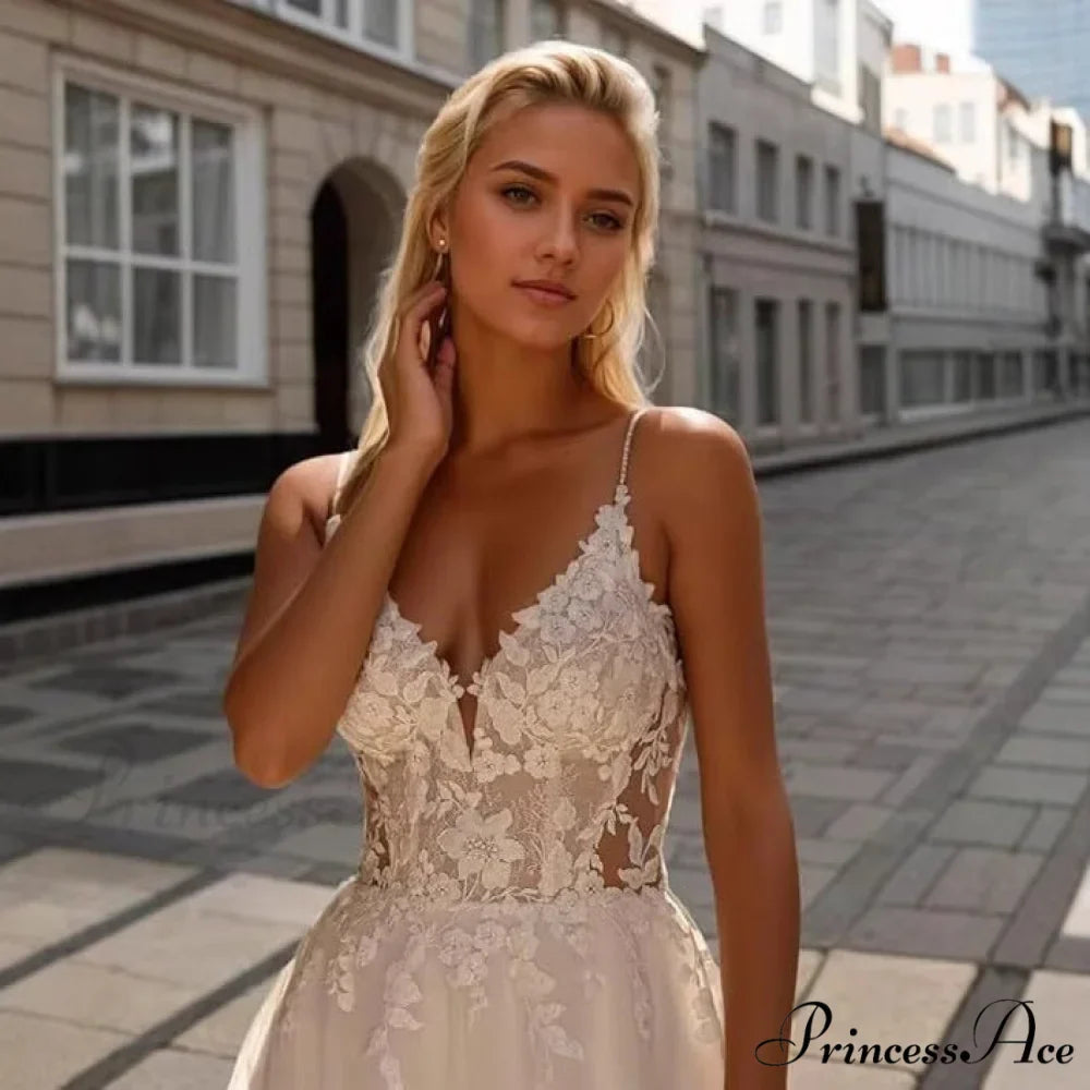 Sophisticated Lace Seaside Wedding Gown