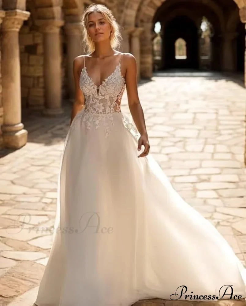 Sophisticated Lace Seaside Wedding Gown