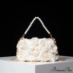 Sophisticated Rose Flower Imitation Pearl Metal Chain Clutch Purse
