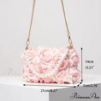 Sophisticated Rose Flower Imitation Pearl Metal Chain Clutch Purse