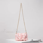 Sophisticated Rose Flower Imitation Pearl Metal Chain Clutch Purse