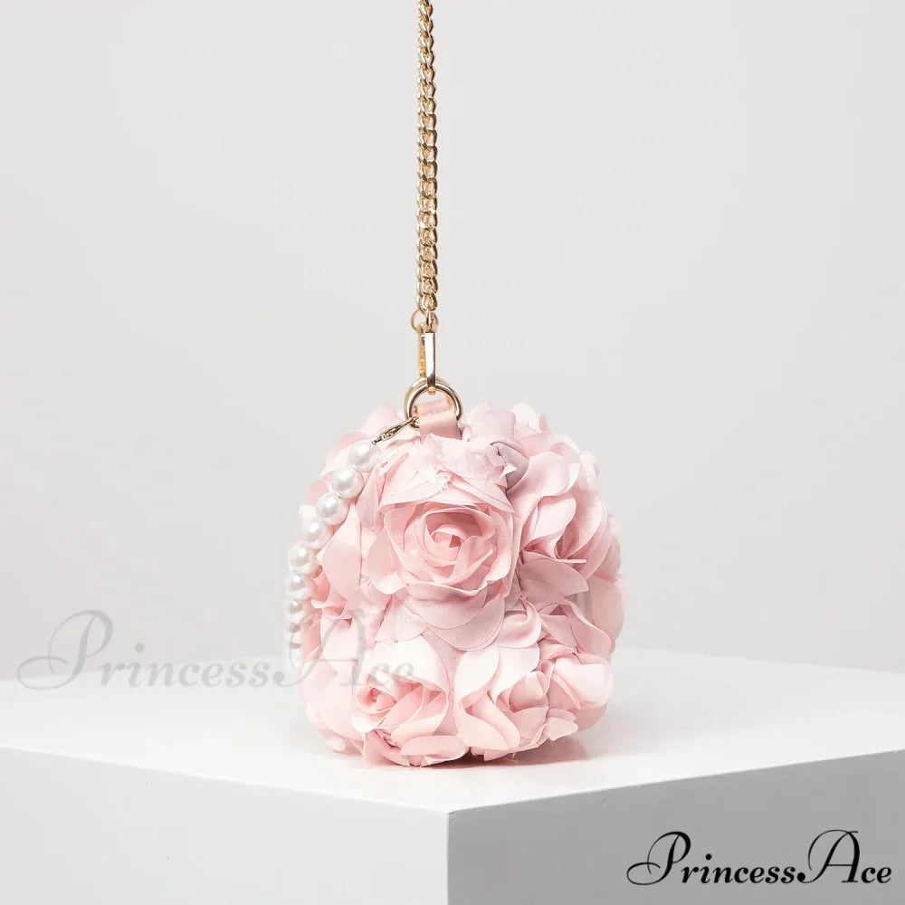 Sophisticated Rose Flower Imitation Pearl Metal Chain Clutch Purse
