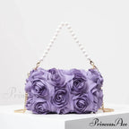 Sophisticated Rose Flower Imitation Pearl Metal Chain Clutch Purse