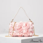 Sophisticated Rose Flower Imitation Pearl Metal Chain Clutch Purse
