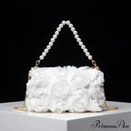 Sophisticated Rose Flower Imitation Pearl Metal Chain Clutch Purse