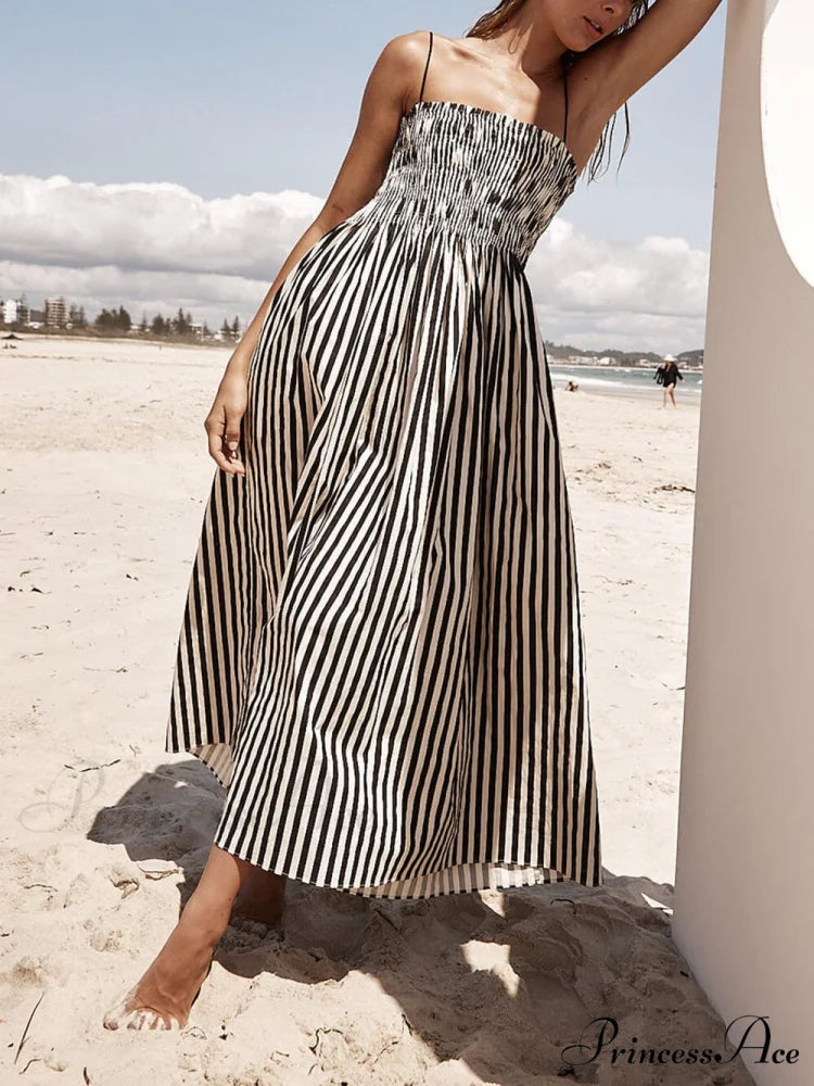 Sophistication Unique Stripe Charming Pleated Maxi Dress