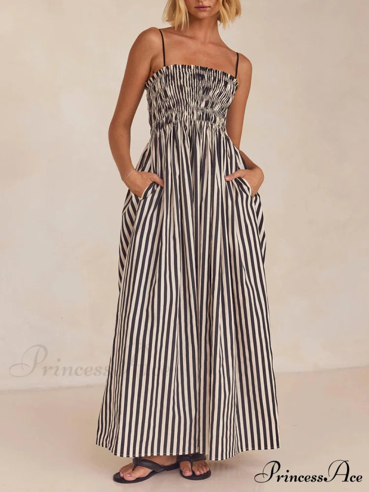 Sophistication Unique Stripe Charming Pleated Maxi Dress
