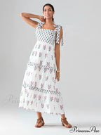 Spacious Bands Flowy Flowered Bohemian Seaside Frill Trim Square Neck A-Line Dress