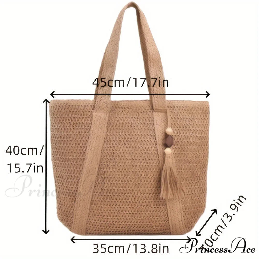 Spacious Capacity Fringe Straw Shoulder Bag