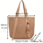Spacious Capacity Fringe Straw Shoulder Bag