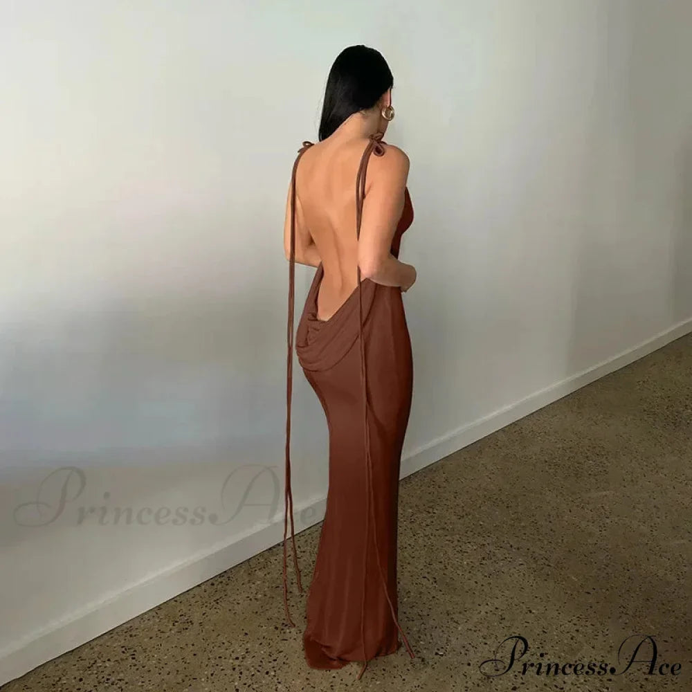 Spaghetti Strap Backless Bandage Maxi Dress