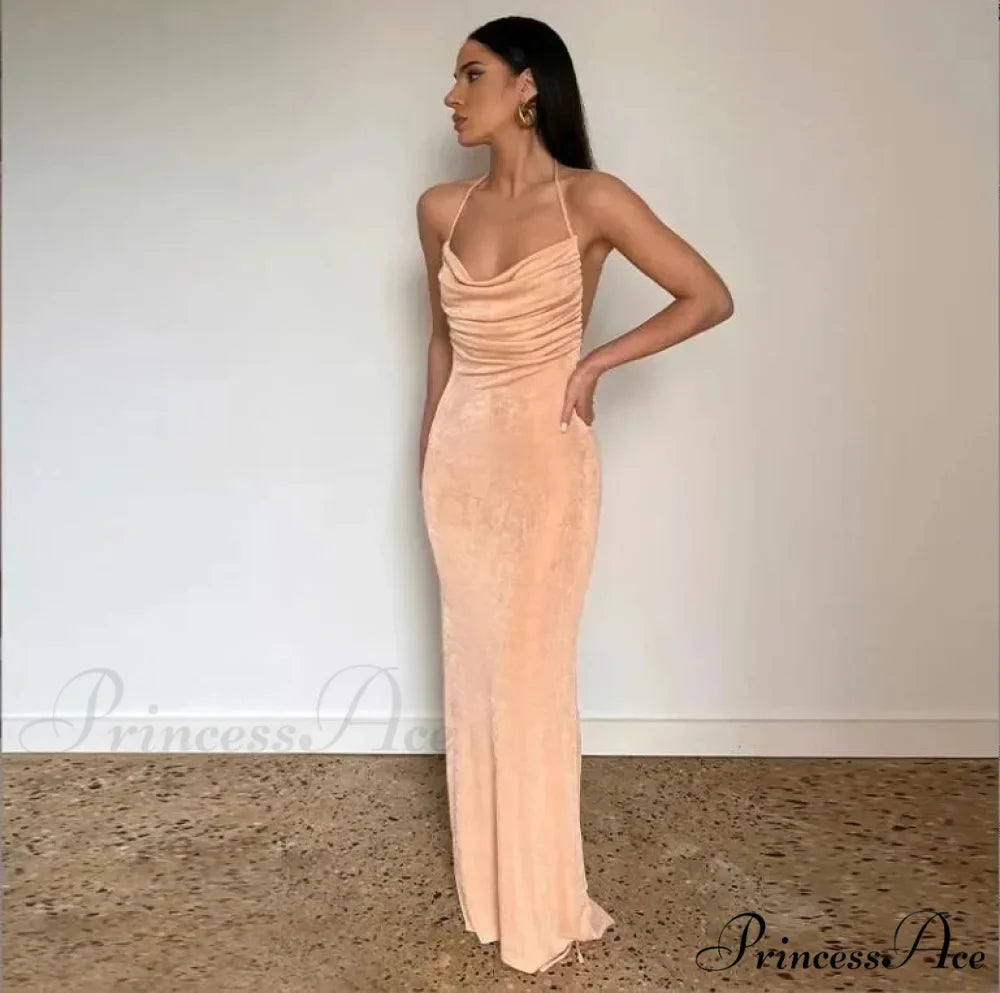 Spaghetti Strap Backless Bandage Maxi Dress