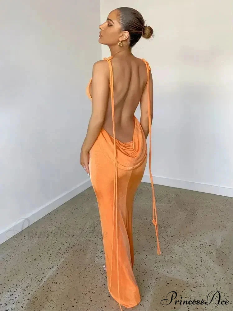 Spaghetti Strap Backless Bandage Maxi Dress