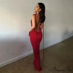 Spaghetti Strap Backless Bandage Maxi Dress