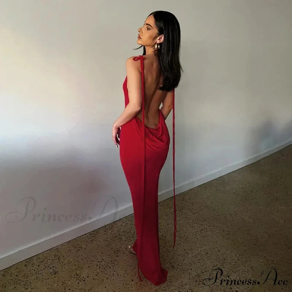 Spaghetti Strap Backless Bandage Maxi Dress