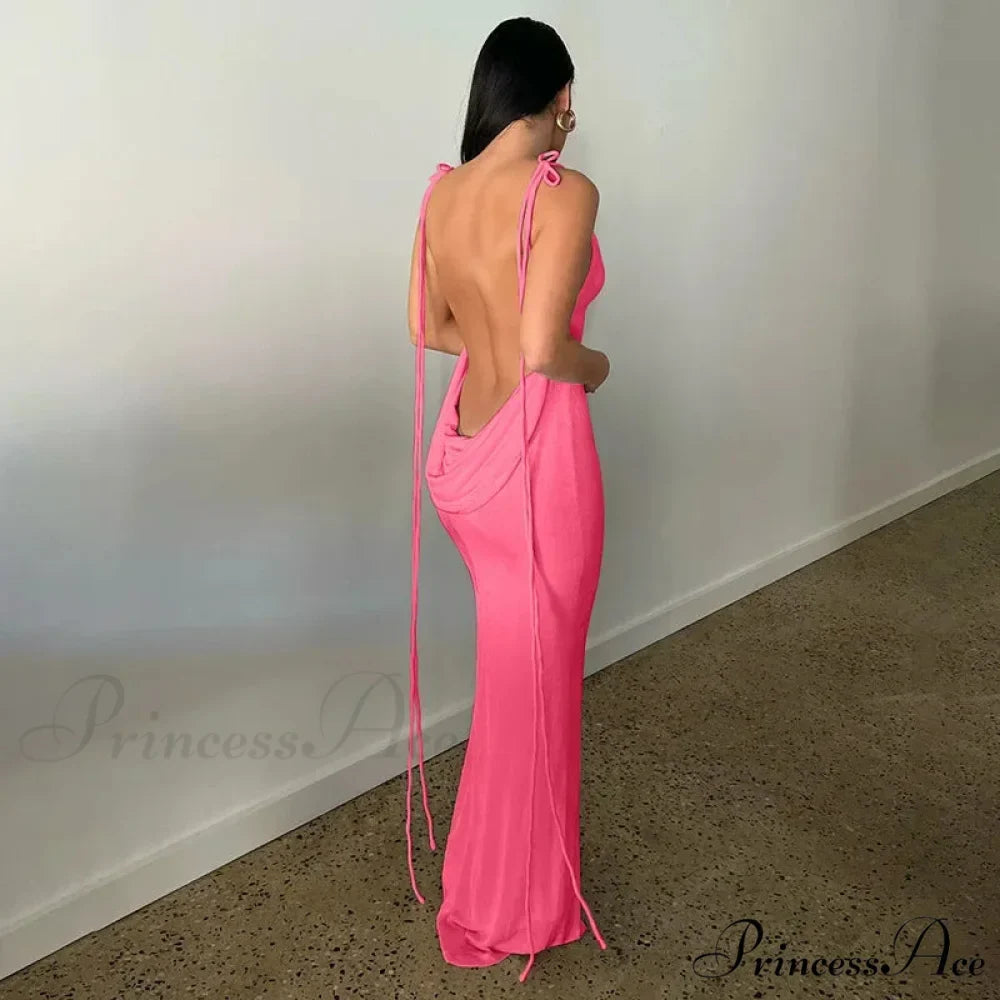 Spaghetti Strap Backless Bandage Maxi Dress