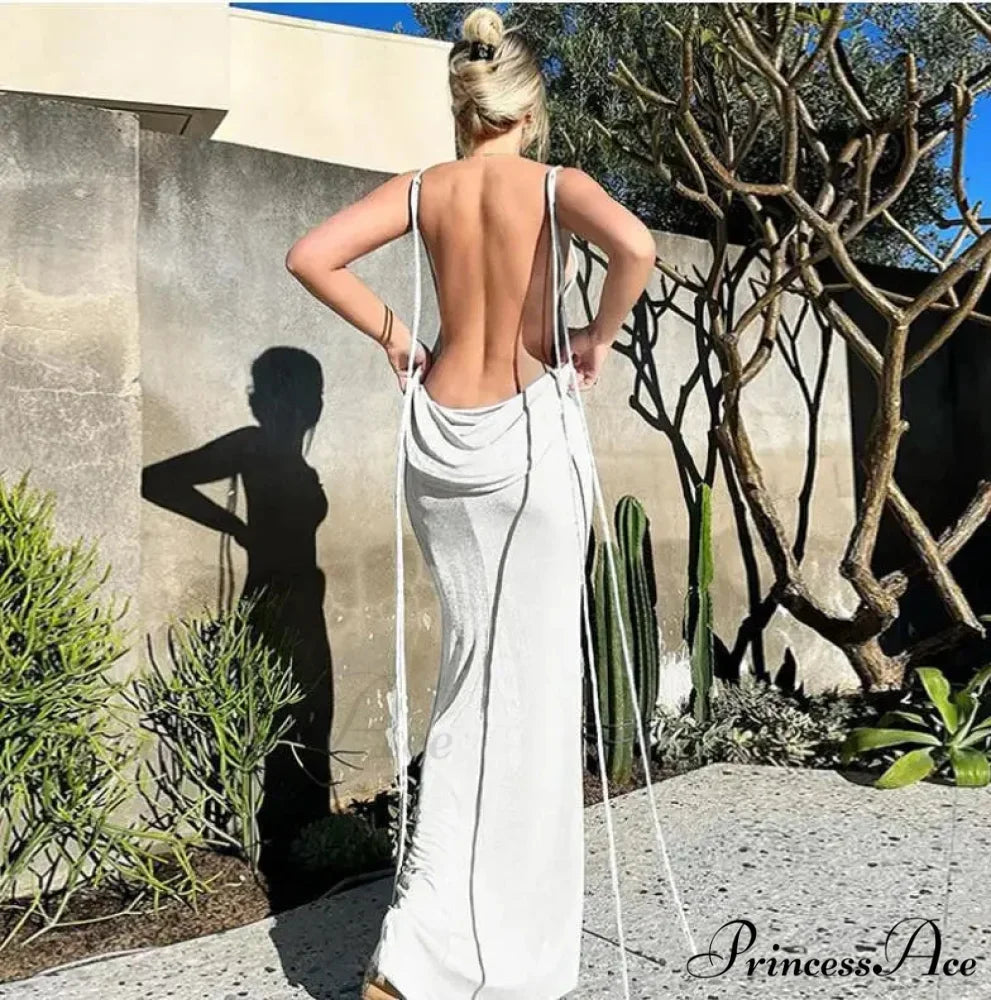 Spaghetti Strap Backless Bandage Maxi Dress