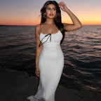 Spaghetti Strap Detail Long Sleeveless Club Party Midi Dress