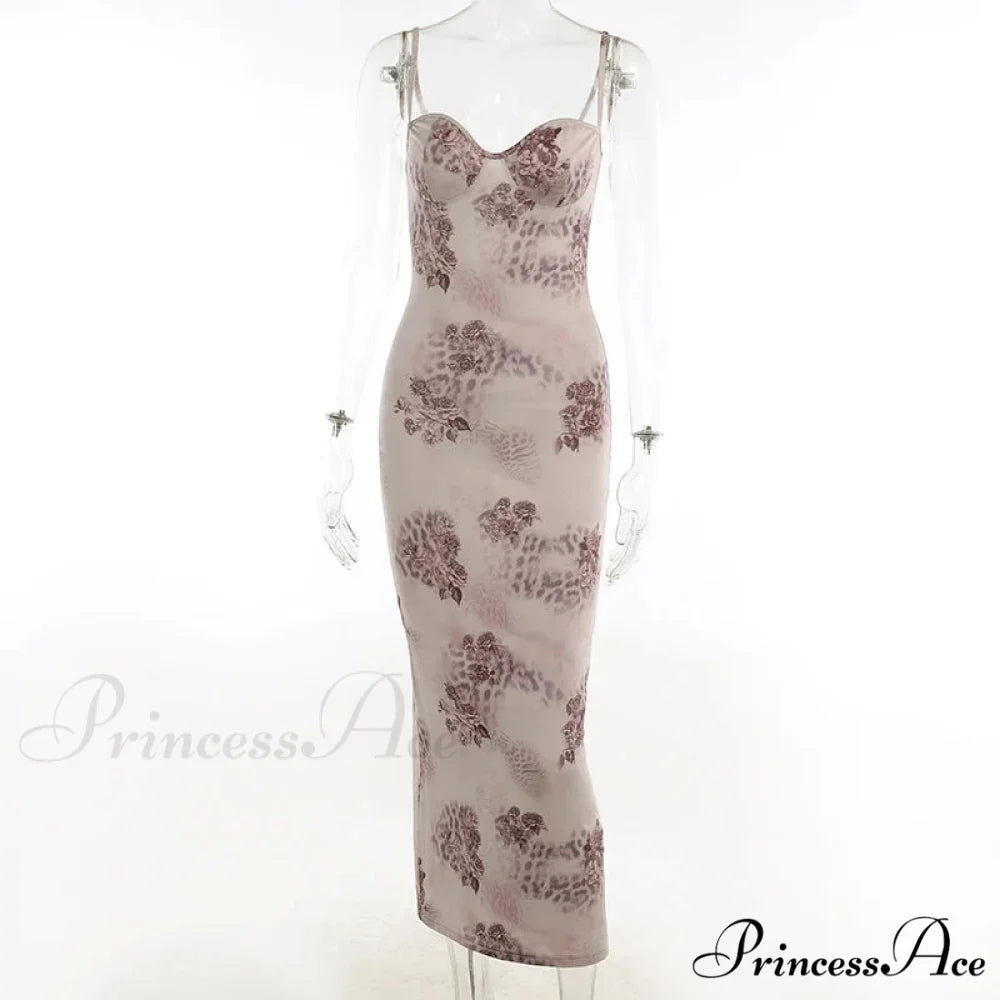 Spaghetti Strap Print Prom Mesh Wedding Guest Evening Party Floral Dress