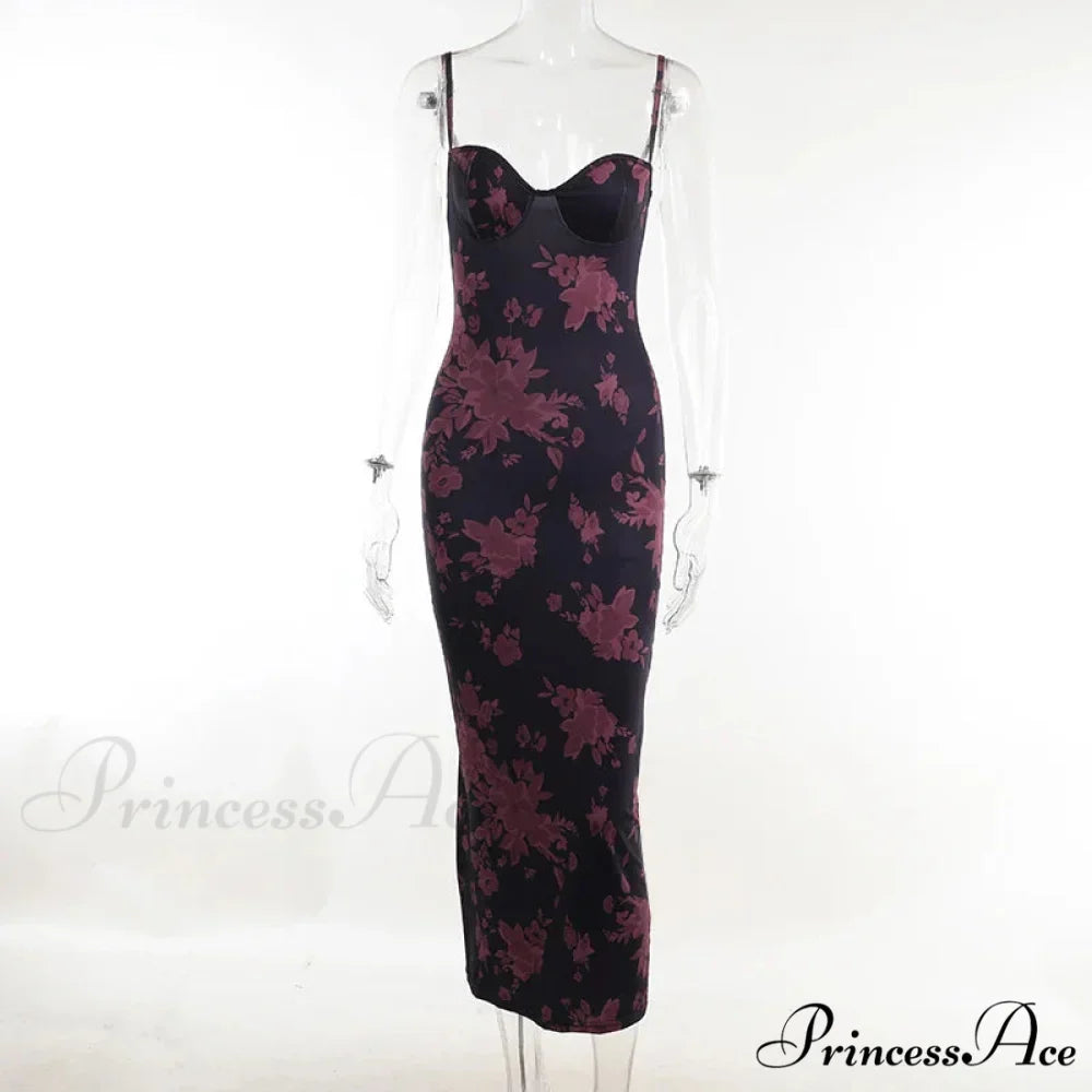 Spaghetti Strap Print Prom Mesh Wedding Guest Evening Party Floral Dress