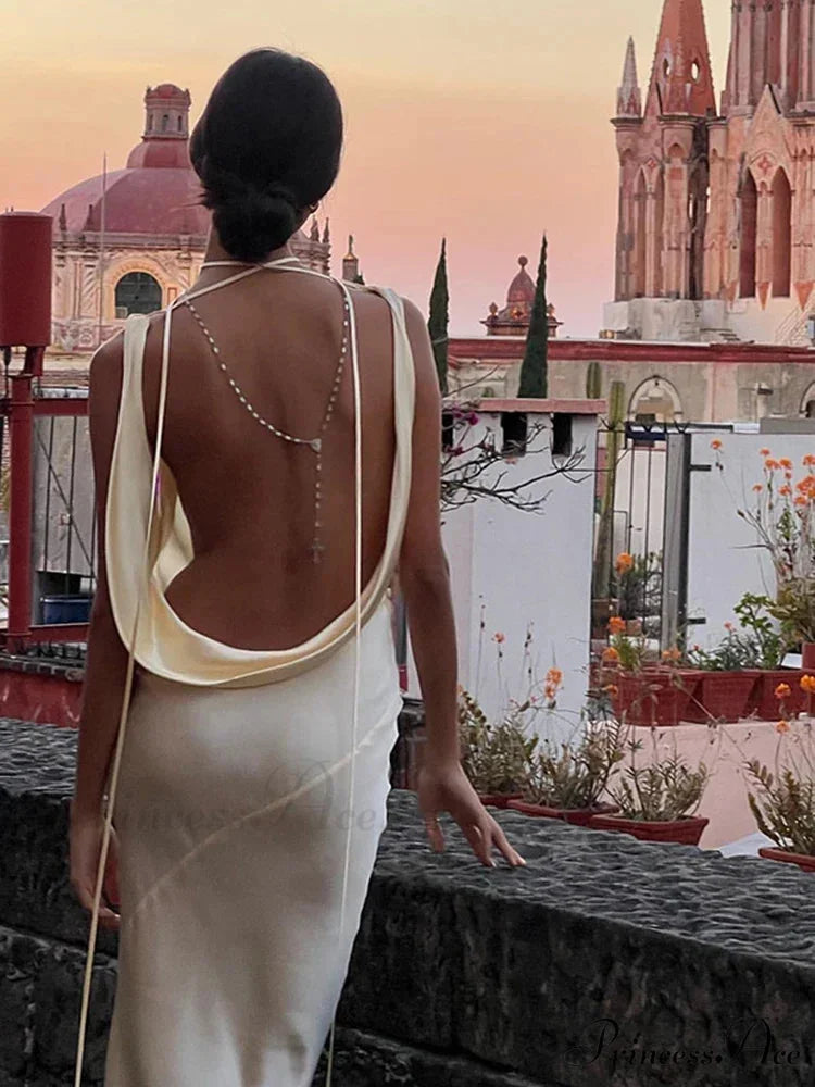 Spaghetti Strap Satin Fashion Outfits Maxi Dress