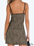 Spaghetti Strap Sleeveless Summer Leopard Print Party Mini Dress