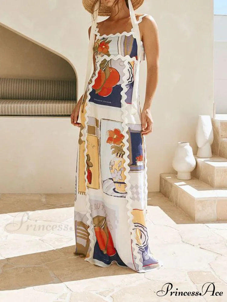 Spaghetti Strap Stylish Printed Maxi Dress