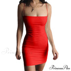 Spaghetti Strap Waist Tight White Sleeveless Mini Dress