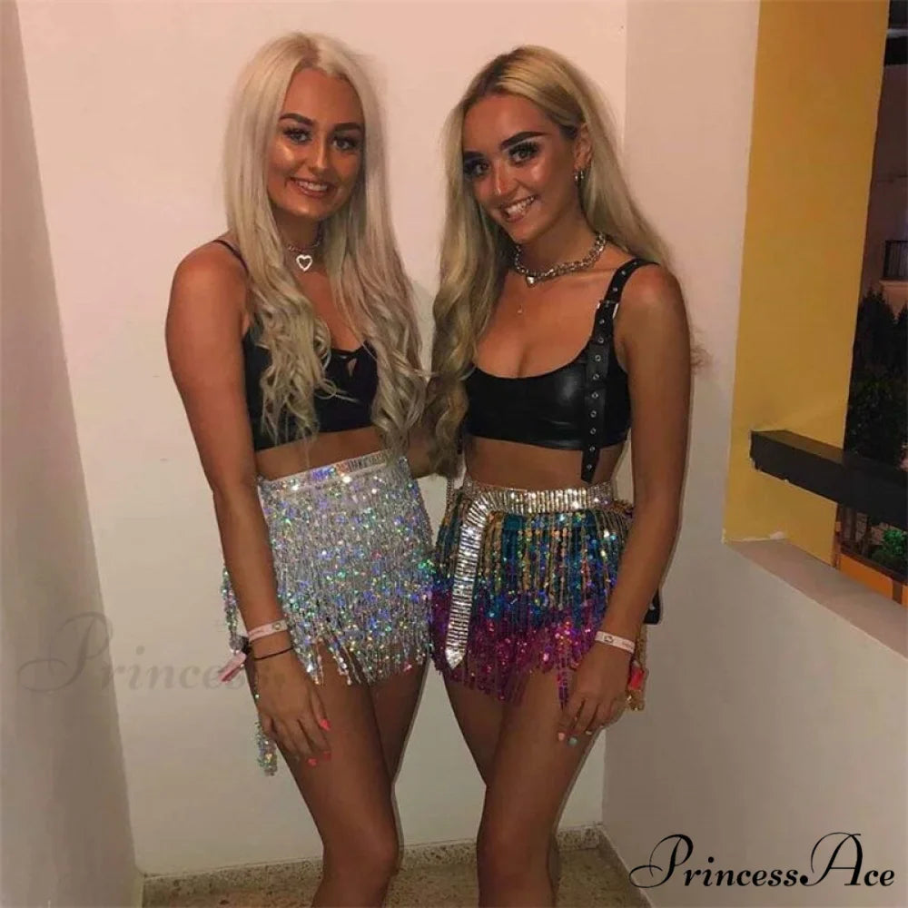 Sparkle Sequined Tassel Lace Up Shiny Skirt