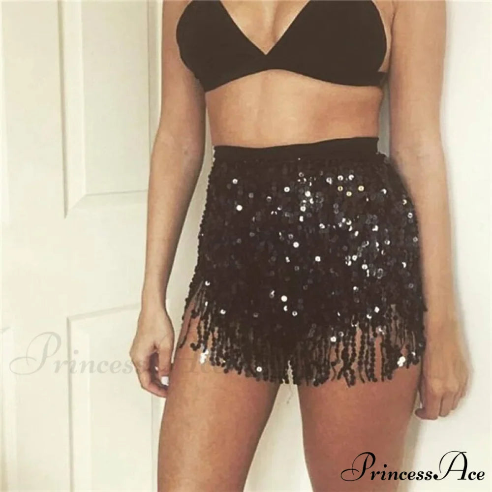 Sparkle Sequined Tassel Lace Up Shiny Skirt