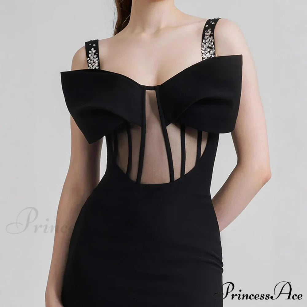 Sparkling Band Ribbon Split Sophisticated Prom Dress