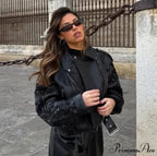 Sparkling Belted Leather Coat