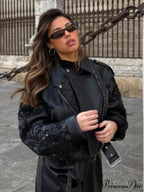 Sparkling Belted Leather Coat