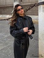 Sparkling Belted Leather Coat