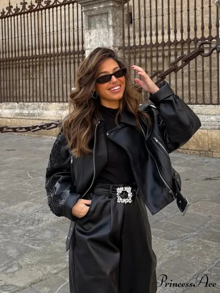 Sparkling Belted Leather Coat