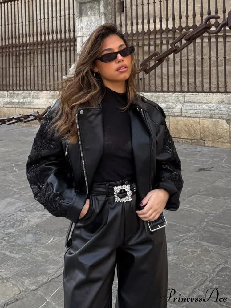 Sparkling Belted Leather Coat
