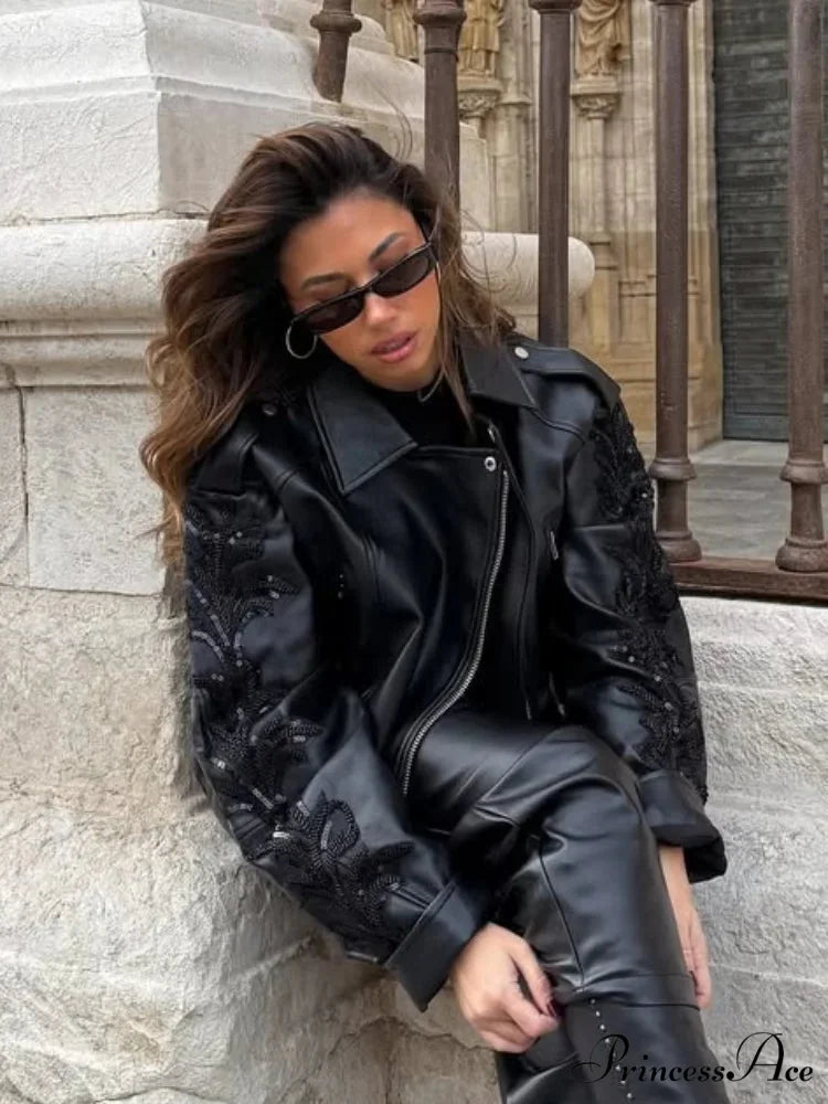 Sparkling Belted Leather Coat