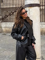Sparkling Belted Leather Coat