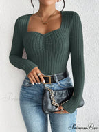 Sparkling Collar Informal Knitted Extended Sleeve Top Women