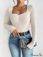 Sparkling Collar Informal Knitted Extended Sleeve Top Women