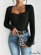 Sparkling Collar Informal Knitted Extended Sleeve Top Women