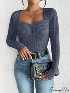 Sparkling Collar Informal Knitted Extended Sleeve Top Women