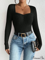 Sparkling Collar Informal Knitted Extended Sleeve Top Women